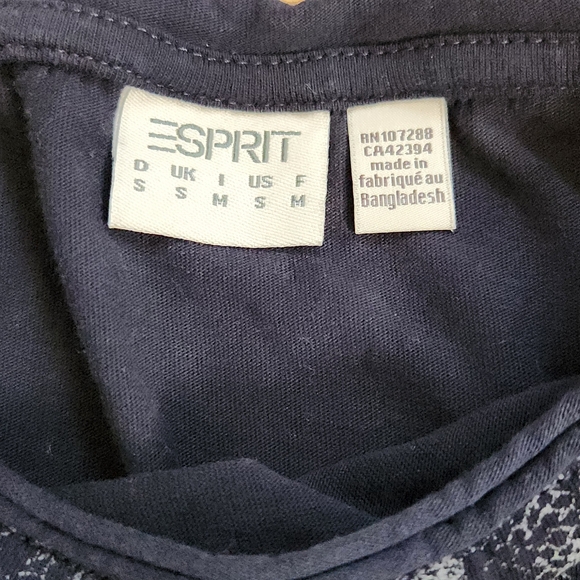 ESPRIT navy and grey 3/4 sleeve boat neck top in size S - Picture 5 of 9